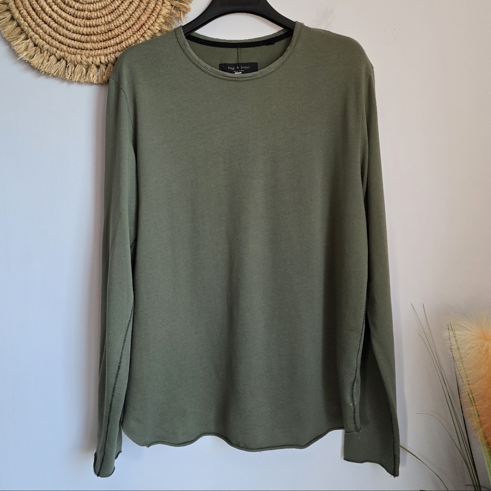Rag & Bone Mens Rupert Green Long Sleeve Cotton Crewneck Tee Pullover SZ Medium - Picture 13 of 13